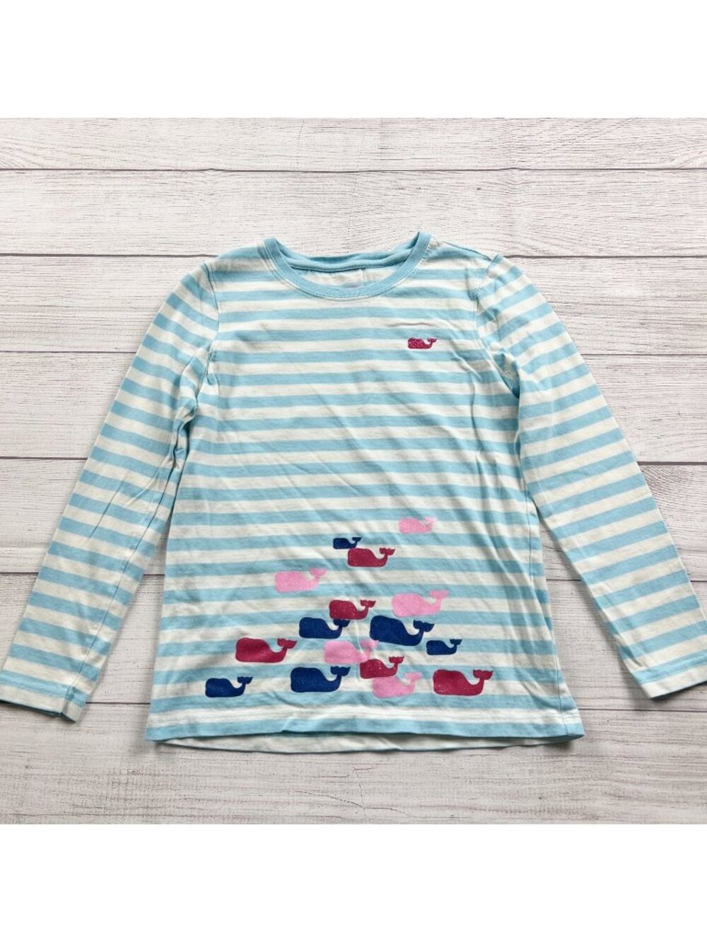 Vineyard Vines Girls Long Sleeve Stripe TeeWhale Graphic Large 14